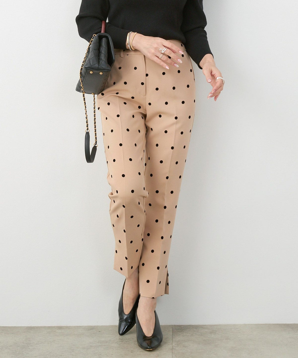 手洗い可上品きれいめ大人カジュアル柄オフィスフォーマルオケージョン美脚ウエストゴムジョイントスペース