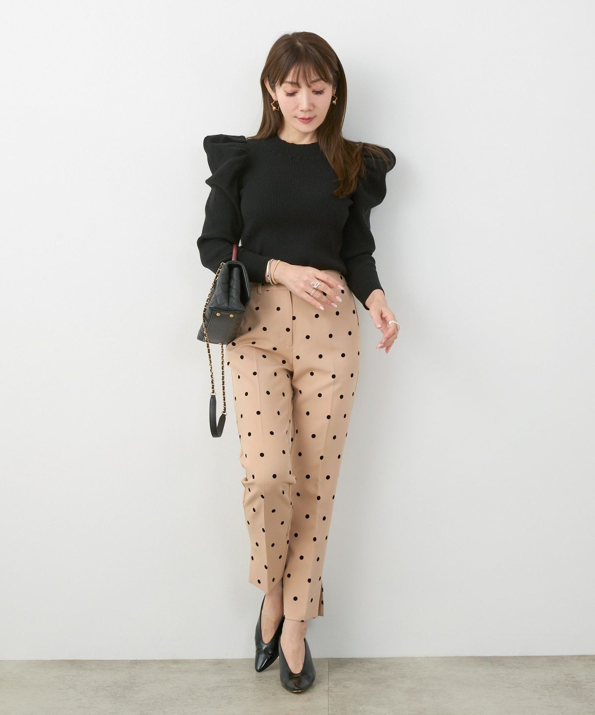 手洗い可上品きれいめ大人カジュアル柄オフィスフォーマルオケージョン美脚ウエストゴムジョイントスペース