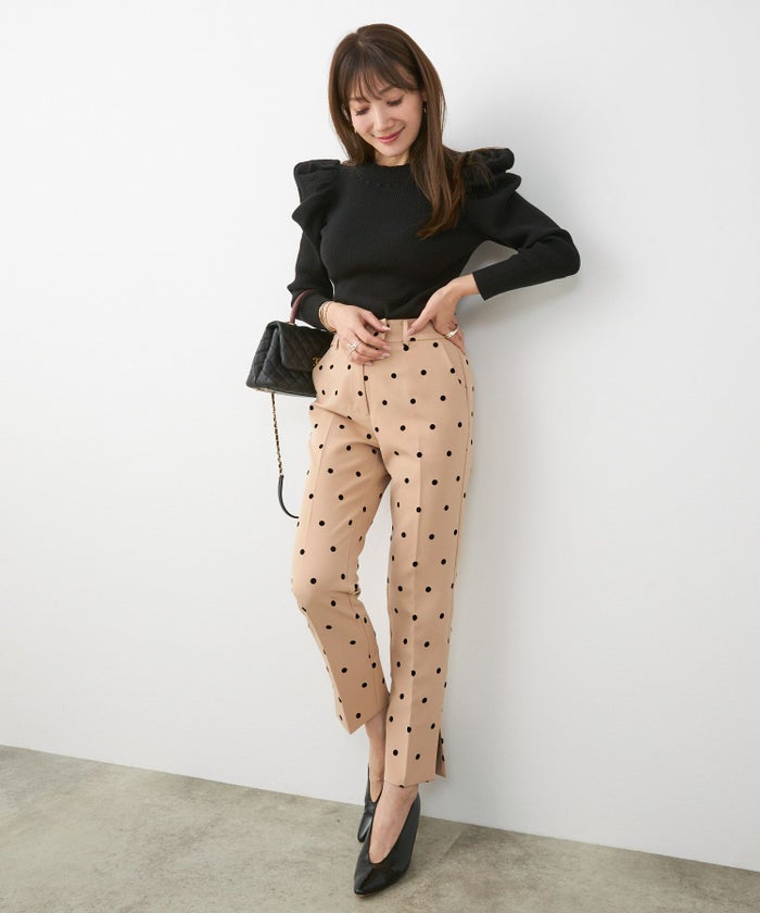 手洗い可上品きれいめ大人カジュアル柄オフィスフォーマルオケージョン美脚ウエストゴムジョイントスペース