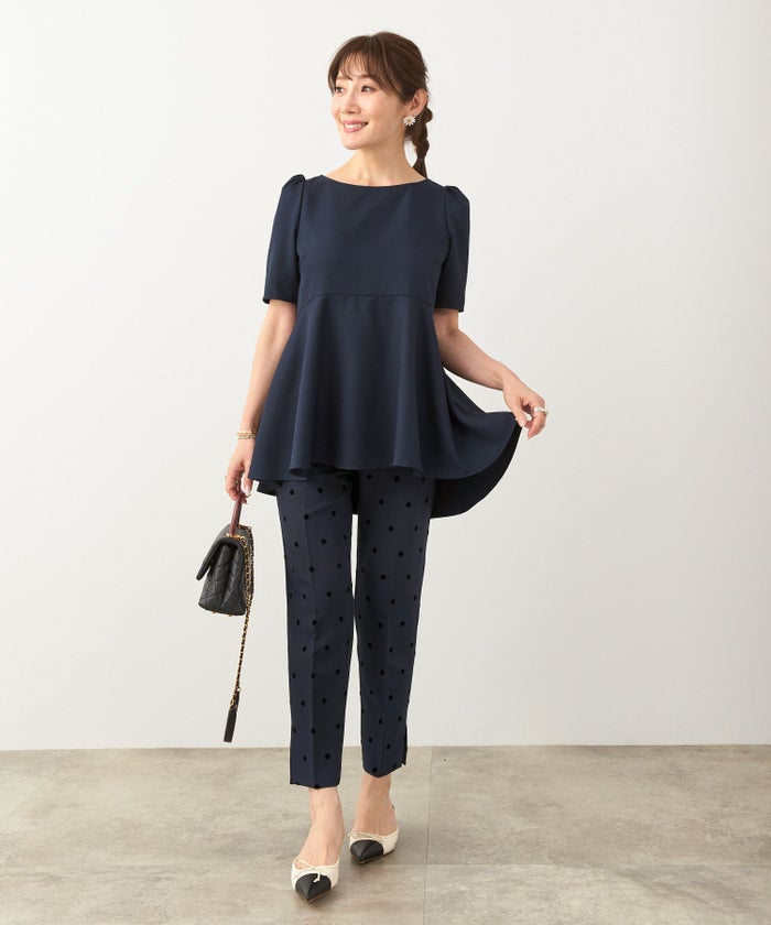 手洗い可上品きれいめ大人カジュアル柄オフィスフォーマルオケージョン美脚ウエストゴムジョイントスペース