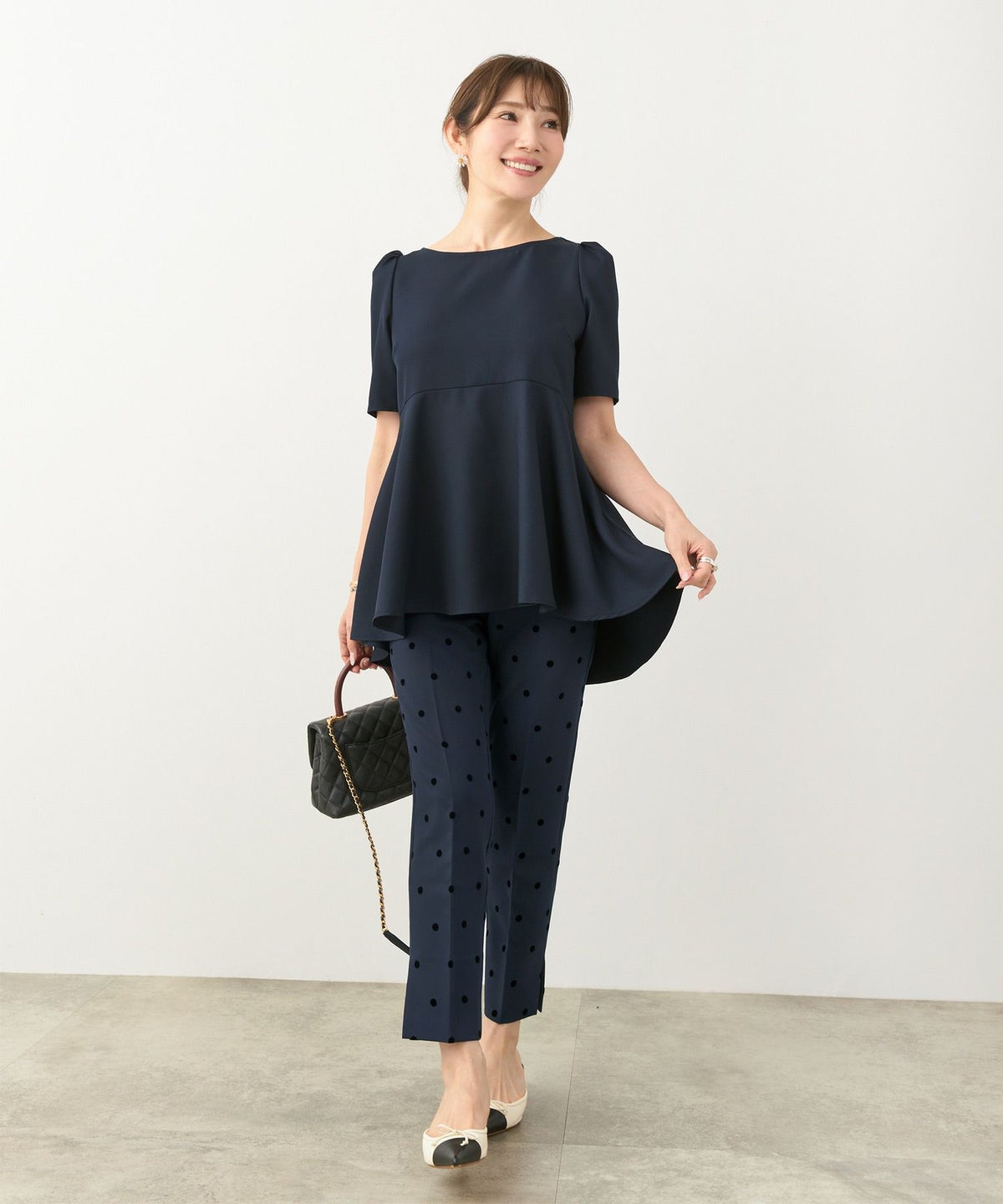 手洗い可上品きれいめ大人カジュアル柄オフィスフォーマルオケージョン美脚ウエストゴムジョイントスペース