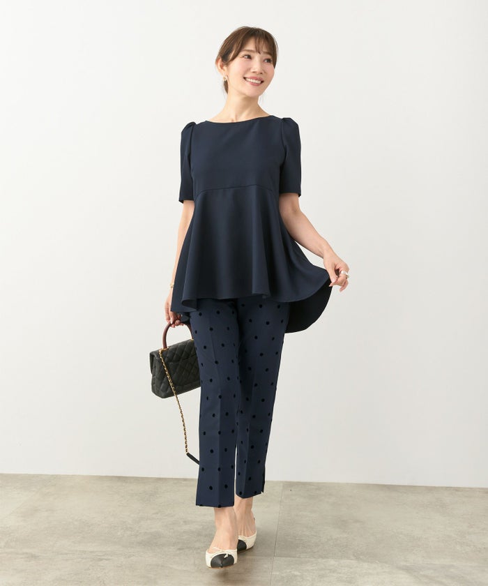 手洗い可上品きれいめ大人カジュアル柄オフィスフォーマルオケージョン美脚ウエストゴムジョイントスペース