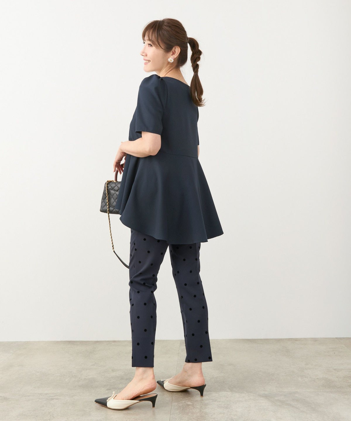 手洗い可上品きれいめ大人カジュアル柄オフィスフォーマルオケージョン美脚ウエストゴムジョイントスペース