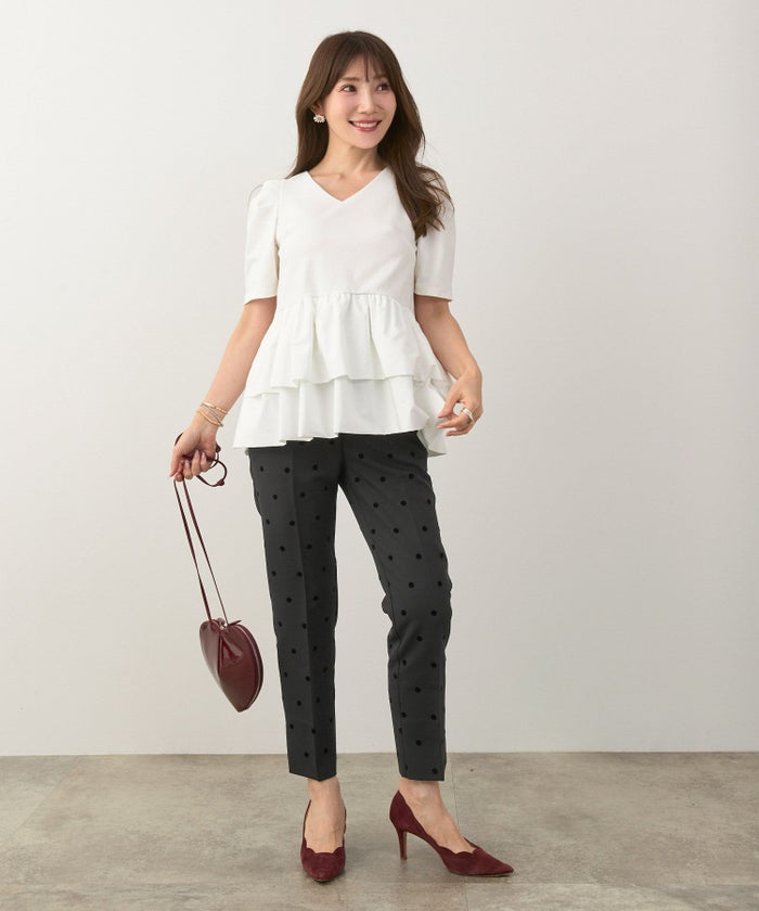 手洗い可上品きれいめ大人カジュアル柄オフィスフォーマルオケージョン美脚ウエストゴムジョイントスペース