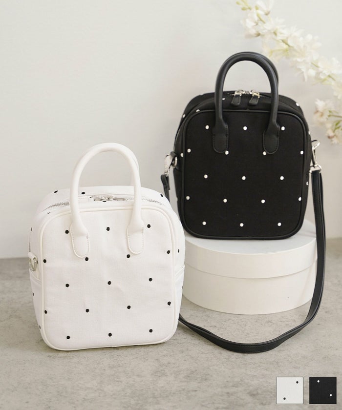 サブバッグ 華やか 上品 きれいめ 可愛い 柄 ショルダーバッグ ジョイントスペース キャンバス地 ドット 刺しゅう バッグ Liala×PG