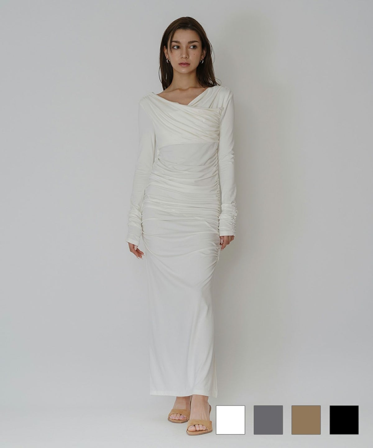 オフショル シャーリング ギャザー ワンピース KINO THE KEI 全4色｜ktk331-0100【1】 オフショル シャーリング ギャザー ワンピース KINO THE KEI