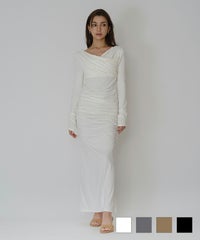 オフショル シャーリング ギャザー ワンピース KINO THE KEI 全4色｜ktk331-0100【1】 オフショル シャーリング ギャザー ワンピース KINO THE KEI