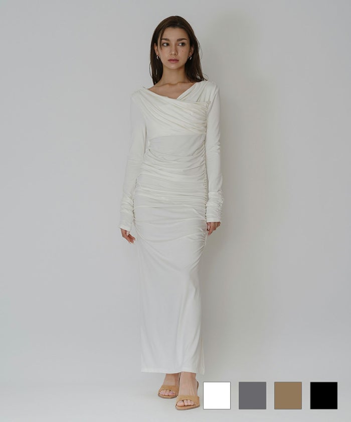 オフショル シャーリング ギャザー ワンピース KINO THE KEI 全4色｜ktk331-0100【1】 オフショル シャーリング ギャザー ワンピース KINO THE KEI