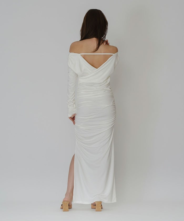 オフショル シャーリング ギャザー ワンピース KINO THE KEI 全4色｜ktk331-0100【1】