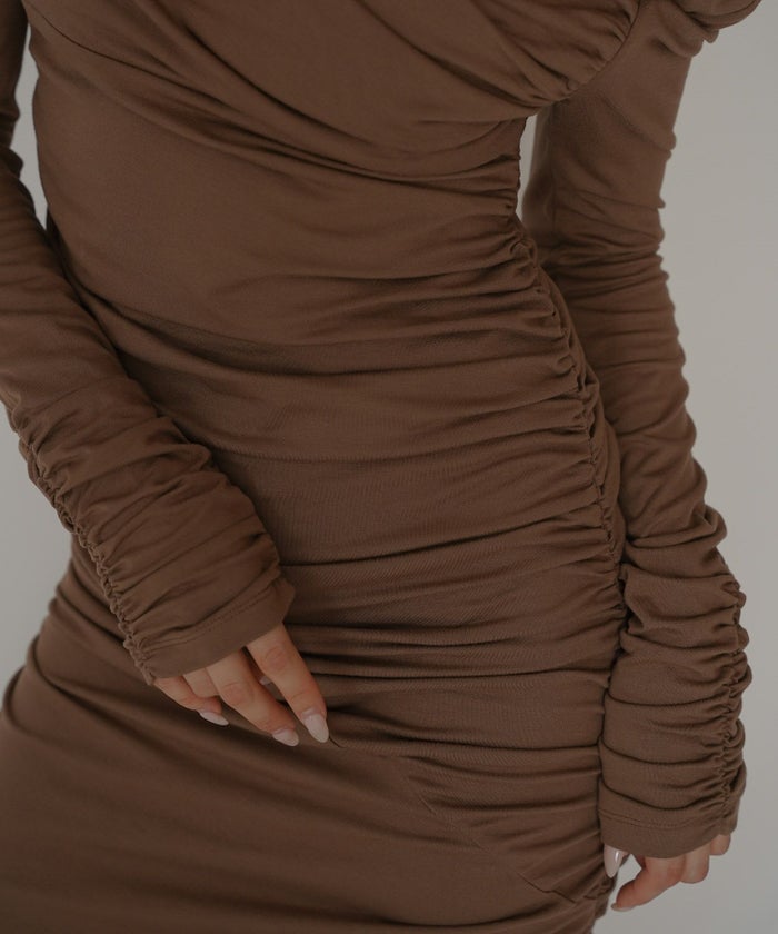 オフショル シャーリング ギャザー ワンピース KINO THE KEI 全4色｜ktk331-0100【1】