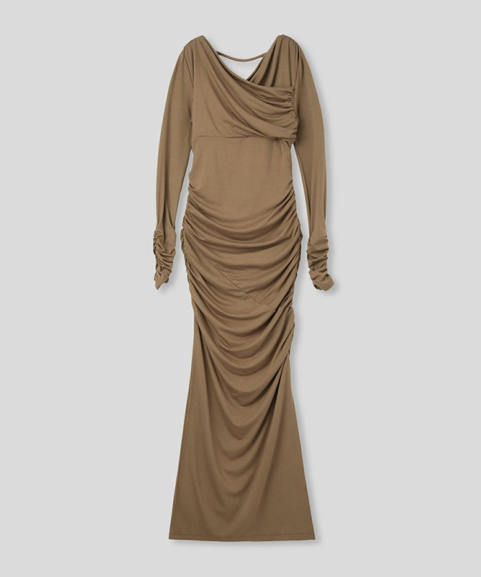 オフショル シャーリング ギャザー ワンピース KINO THE KEI 全4色｜ktk331-0100【1】