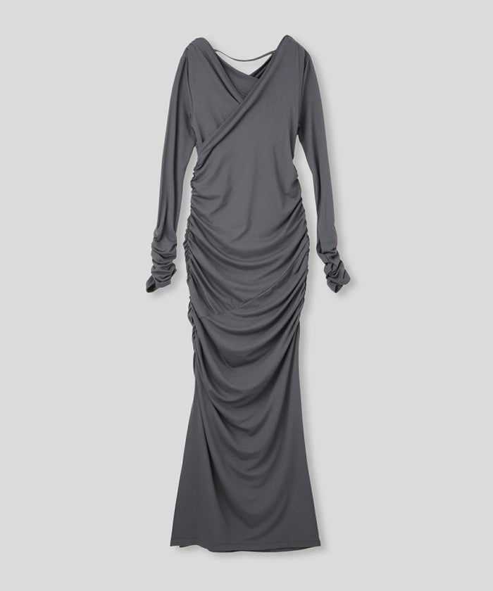 オフショル シャーリング ギャザー ワンピース KINO THE KEI 全4色｜ktk331-0100【1】