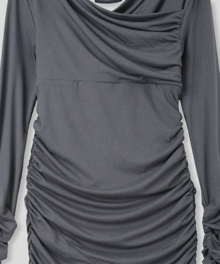 オフショル シャーリング ギャザー ワンピース KINO THE KEI 全4色｜ktk331-0100【1】