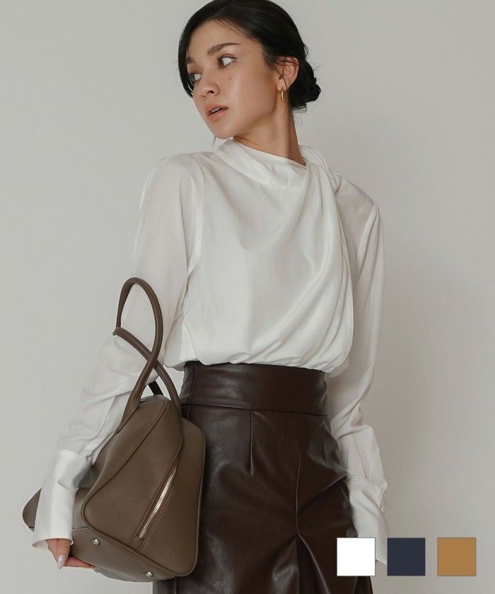 エレガント モード ブラウス 変形シャツ ディナー お呼ばれ 上品 ビジネス アシンメトリー KINO THE KEI ドレープ ボウタイ 2WAY ブラウス KINO THE KEI