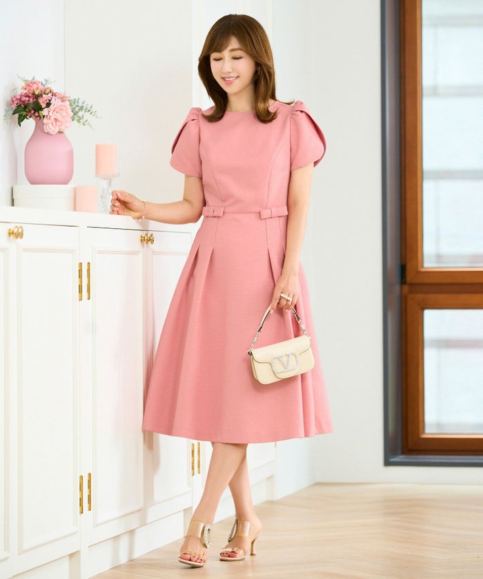 ワンピース レディース ファッション 上品 かわいい きれいめ 大人 半袖 フィット&フレア 半袖 オフィス パーティ ディナー ドレス ジョイントスペース