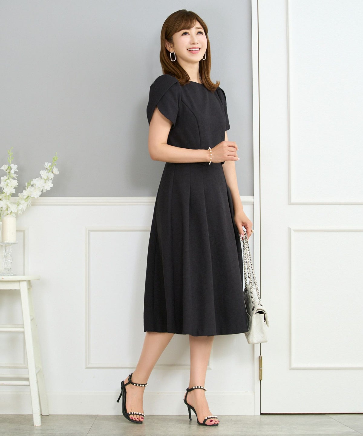 ワンピース レディース ファッション 上品 かわいい きれいめ 大人 半袖 フィット&フレア 半袖 オフィス パーティ ディナー ドレス ジョイントスペース