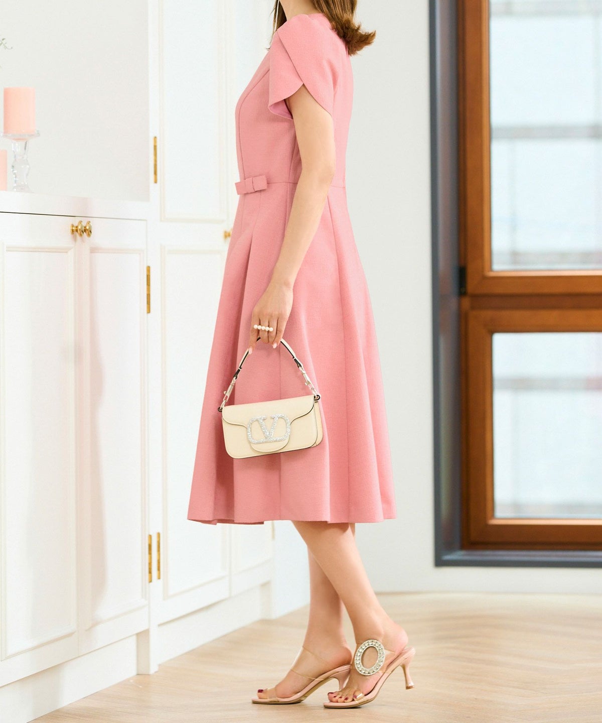 ワンピース レディース ファッション 上品 かわいい きれいめ 大人 半袖 フィット&フレア 半袖 オフィス パーティ ディナー ドレス ジョイントスペース