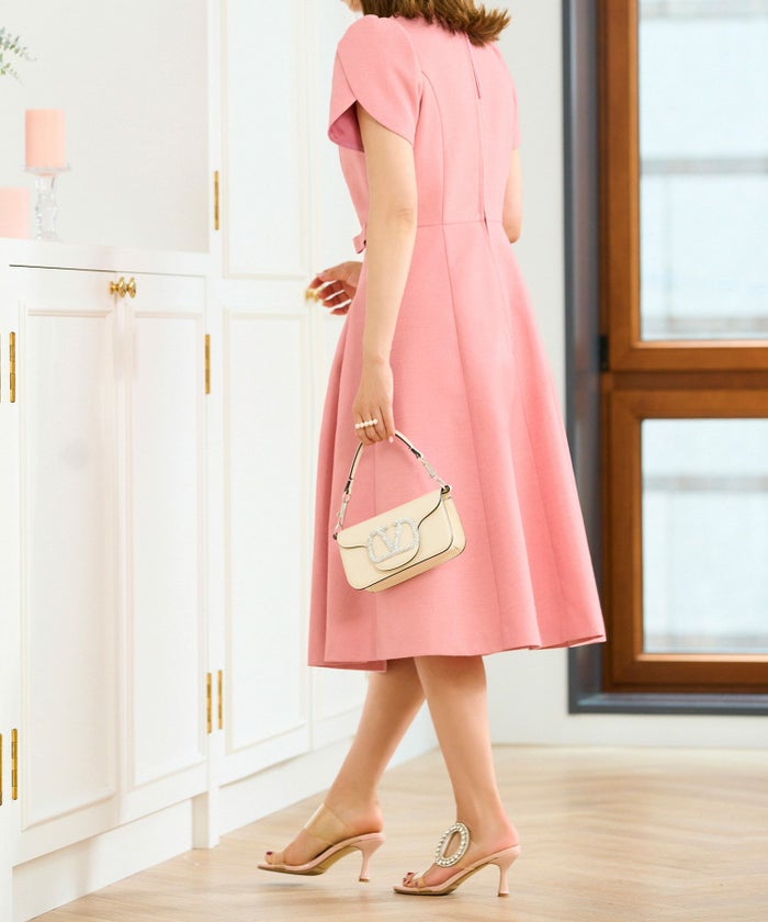 ワンピース レディース ファッション 上品 かわいい きれいめ 大人 半袖 フィット&フレア 半袖 オフィス パーティ ディナー ドレス ジョイントスペース