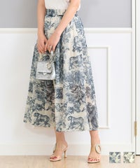 スカート レディース ボトムス フレア 膝下丈 ロング プリント 華やか オフィス きれいめ ウエストゴム 女性 かわいい 人気 春夏 上品 トワルドジュイ プリント スカート Prima Scherrer