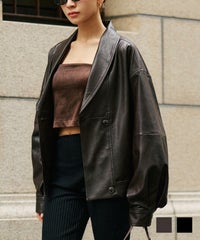 モード オーバーサイズ ライトアウター レザーアウター ブルゾン 古着 ヴィンテージ 韓国風 綺麗め 細見え カジュアル KINO THE KEI ショールカラー レザー ブルゾン KINO THE KEI