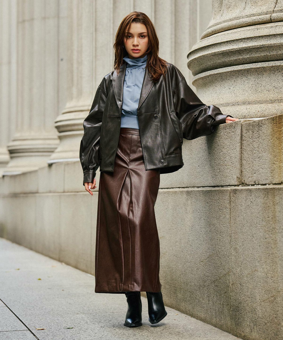 モード オーバーサイズ ライトアウター レザーアウター ブルゾン 古着 ヴィンテージ 韓国風 綺麗め 細見え カジュアル KINO THE KEI