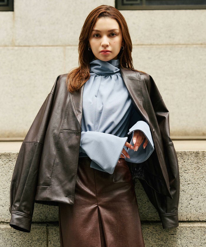 モード オーバーサイズ ライトアウター レザーアウター ブルゾン 古着 ヴィンテージ 韓国風 綺麗め 細見え カジュアル KINO THE KEI