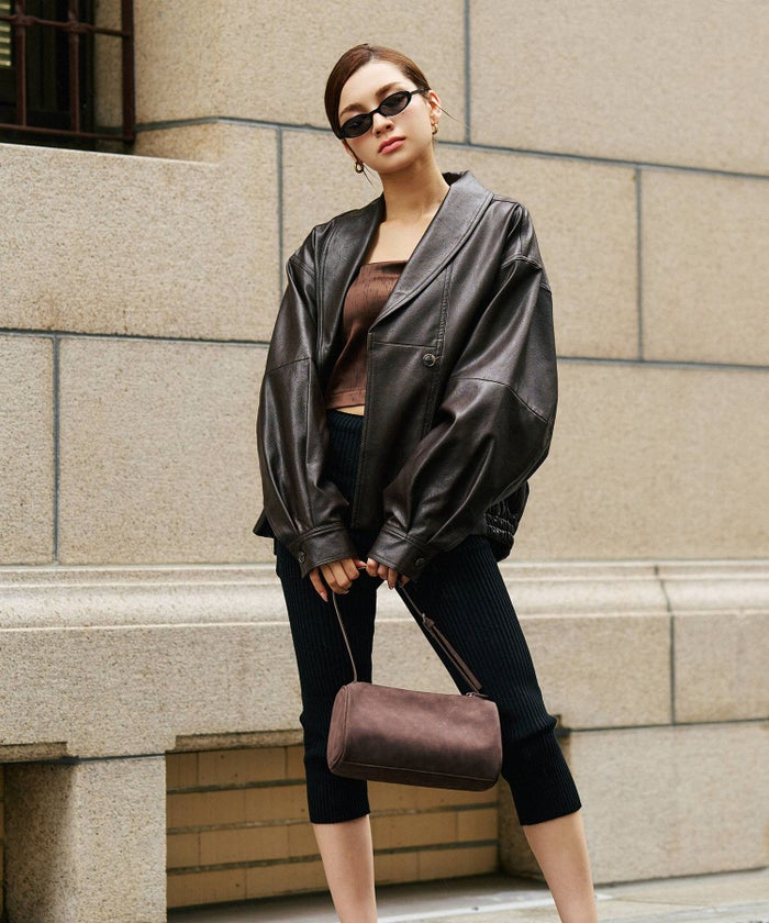 モード オーバーサイズ ライトアウター レザーアウター ブルゾン 古着 ヴィンテージ 韓国風 綺麗め 細見え カジュアル KINO THE KEI