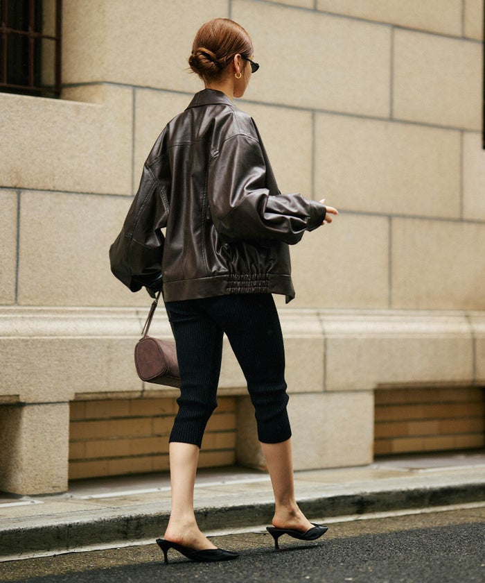 モード オーバーサイズ ライトアウター レザーアウター ブルゾン 古着 ヴィンテージ 韓国風 綺麗め 細見え カジュアル KINO THE KEI