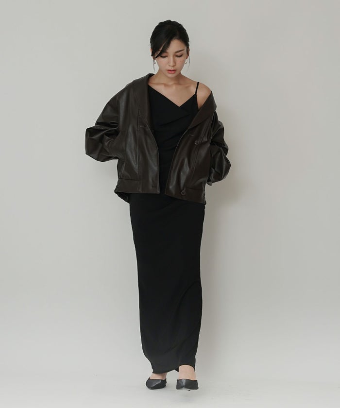 モード オーバーサイズ ライトアウター レザーアウター ブルゾン 古着 ヴィンテージ 韓国風 綺麗め 細見え カジュアル KINO THE KEI