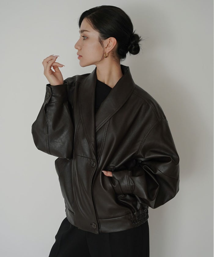 モード オーバーサイズ ライトアウター レザーアウター ブルゾン 古着 ヴィンテージ 韓国風 綺麗め 細見え カジュアル KINO THE KEI