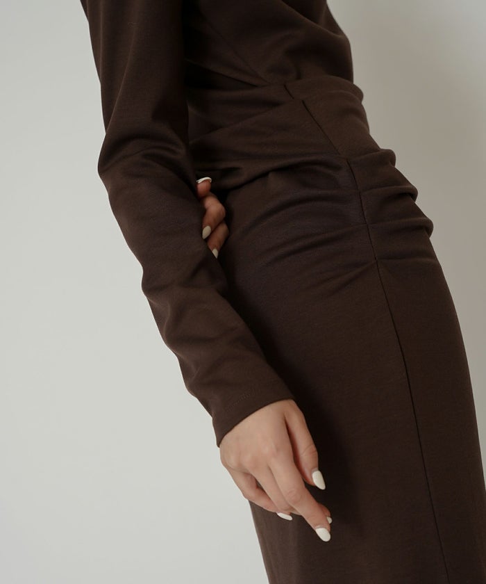 ロングワンピース カットソー セットアップ オフショルトップス ドレープ タイトワンピ 韓国風 綺麗め 細見え カジュアル KINO THE KEI