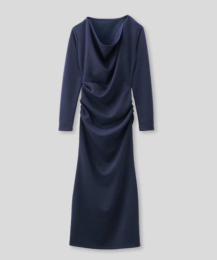 ロングワンピース カットソー セットアップ オフショルトップス ドレープ タイトワンピ 韓国風 綺麗め 細見え カジュアル KINO THE KEI