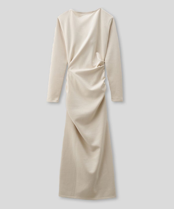 ロングワンピース カットソー セットアップ オフショルトップス ドレープ タイトワンピ 韓国風 綺麗め 細見え カジュアル KINO THE KEI