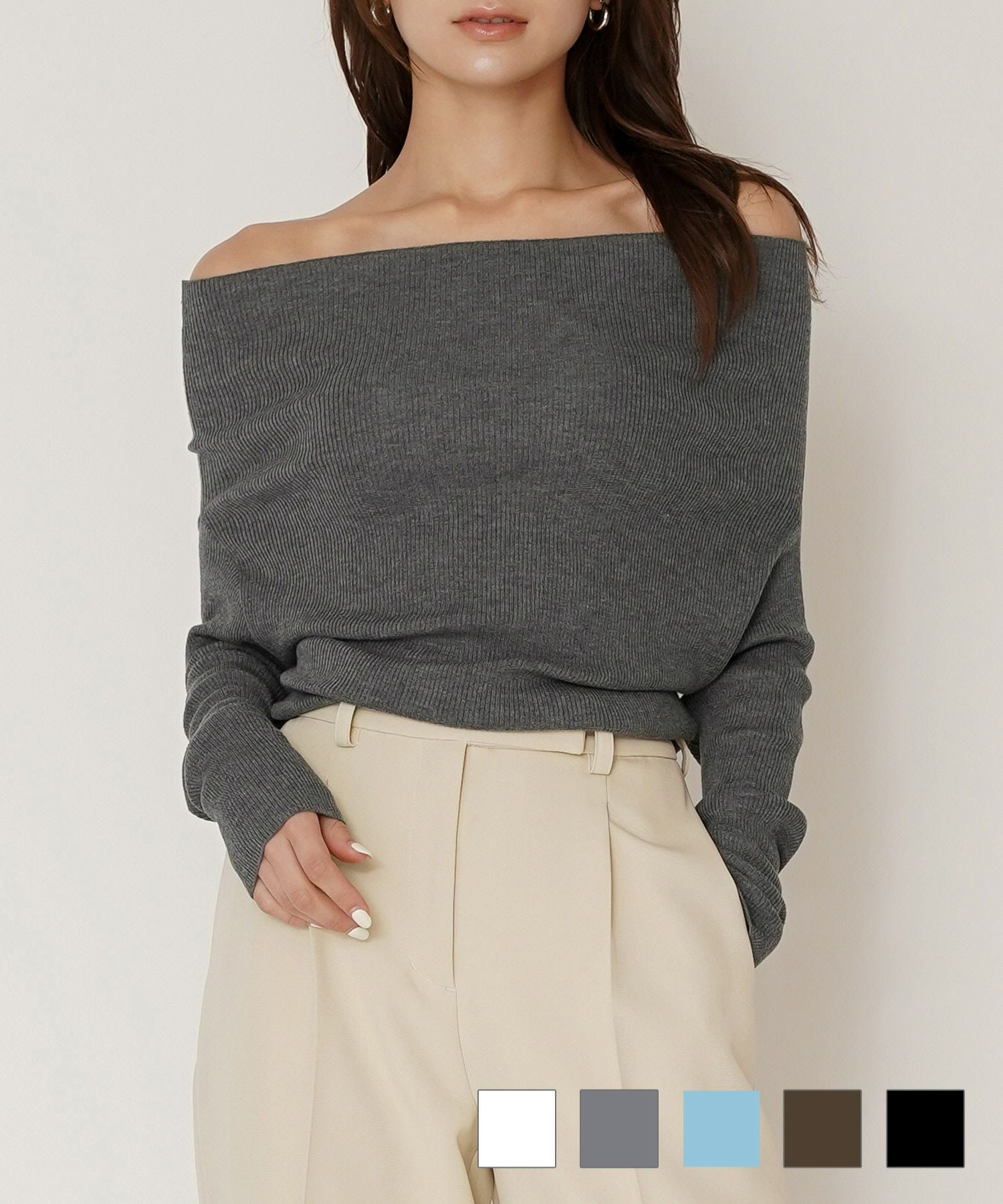 シアー リブ オフショル ニット