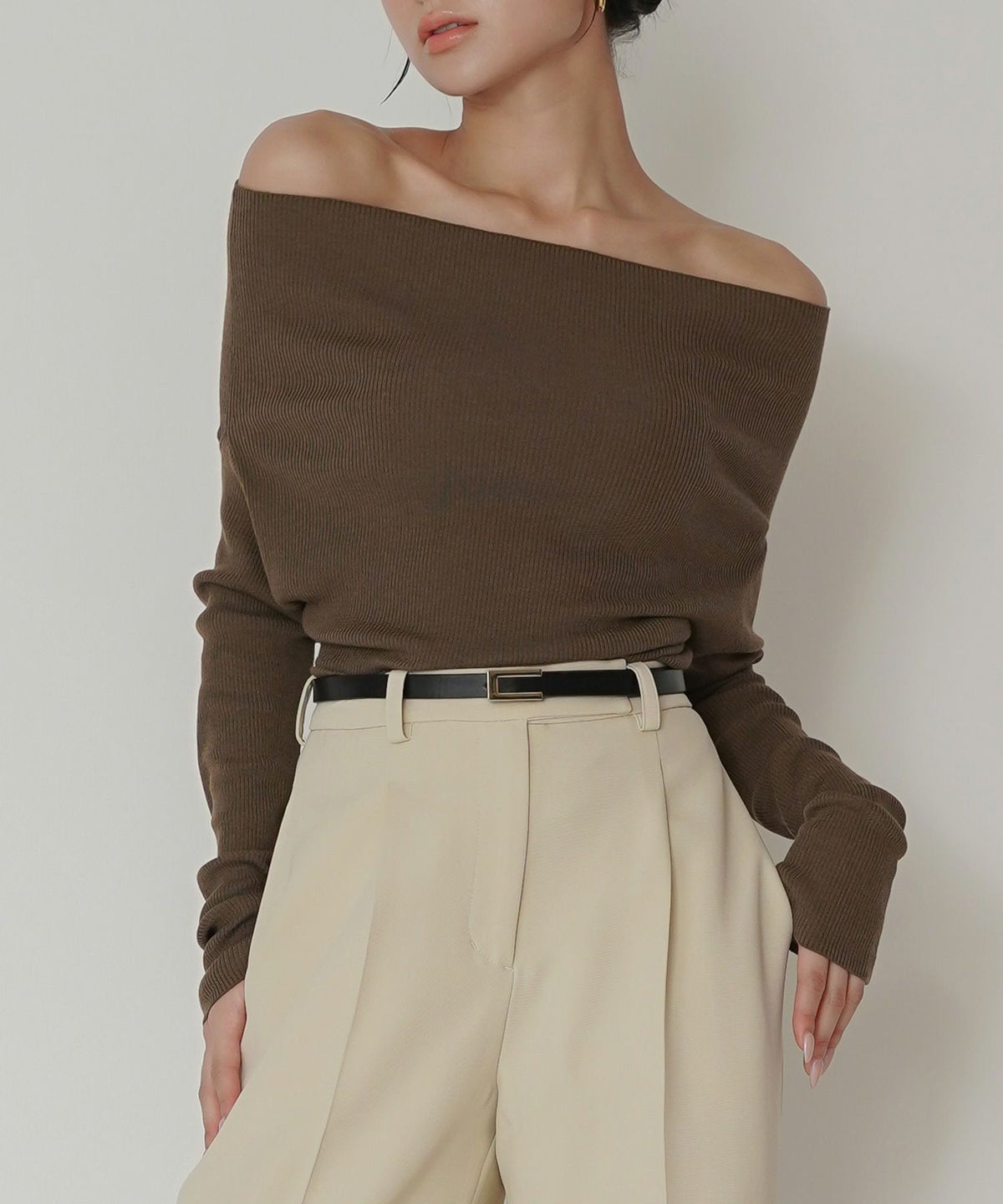 リブニット オフショル ワンショル 2WAY デート ディナー モテニット 伸縮性 KINO THE KEI