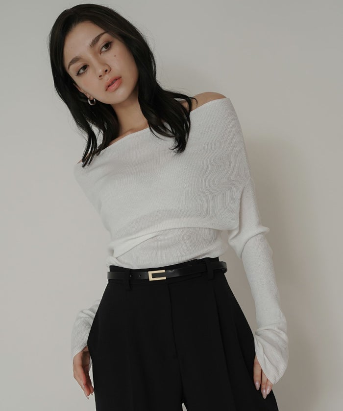 リブニット オフショル ワンショル 2WAY デート ディナー モテニット 伸縮性 KINO THE KEI