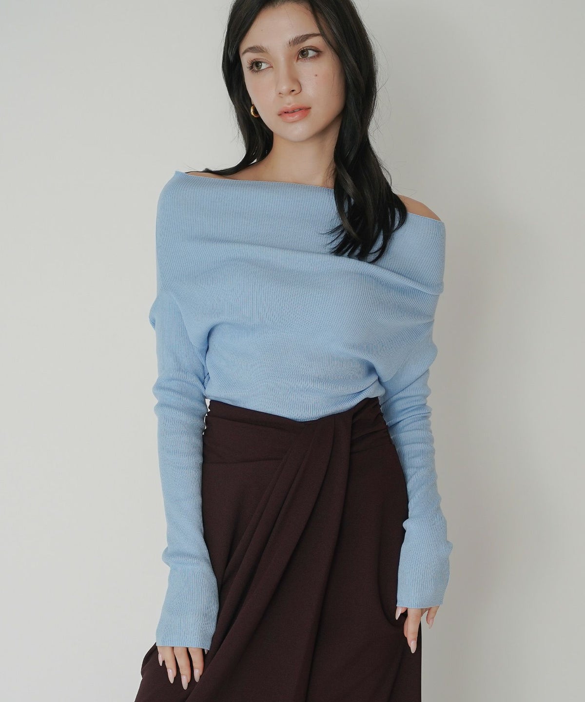 リブニット オフショル ワンショル 2WAY デート ディナー モテニット 伸縮性 KINO THE KEI