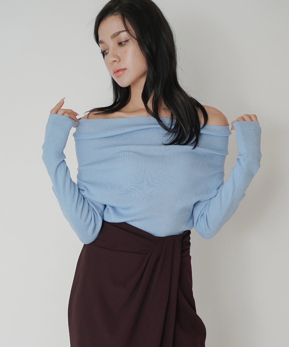 リブニット オフショル ワンショル 2WAY デート ディナー モテニット 伸縮性 KINO THE KEI