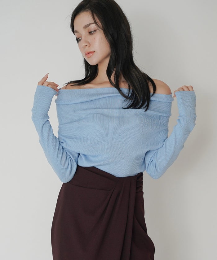 リブニット オフショル ワンショル 2WAY デート ディナー モテニット 伸縮性 KINO THE KEI