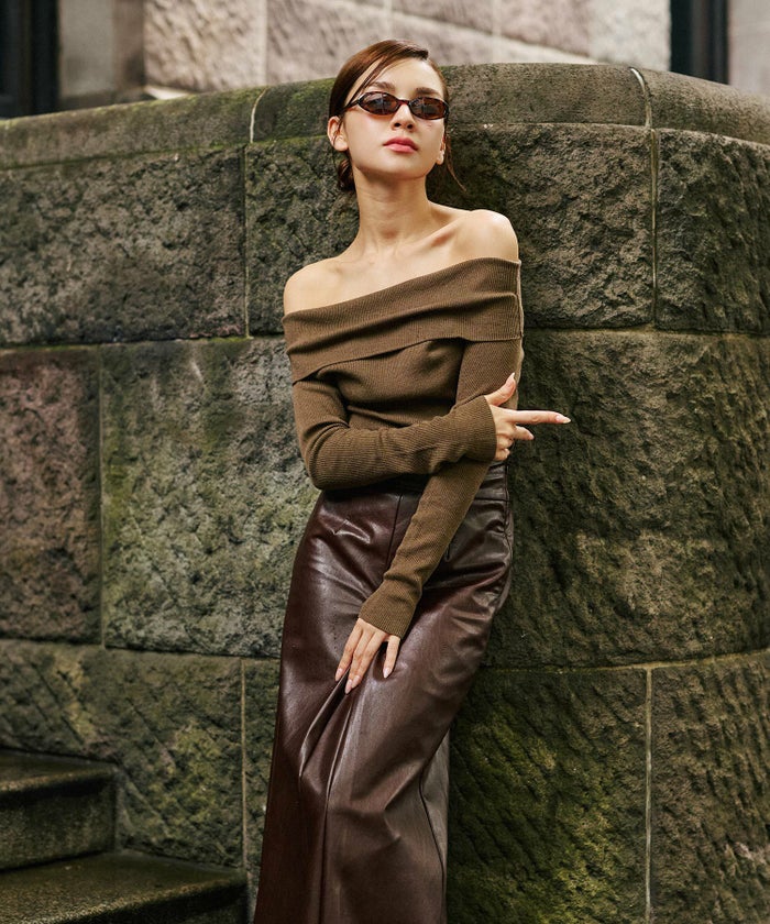 リブニット オフショル ワンショル 2WAY デート ディナー モテニット 伸縮性 KINO THE KEI