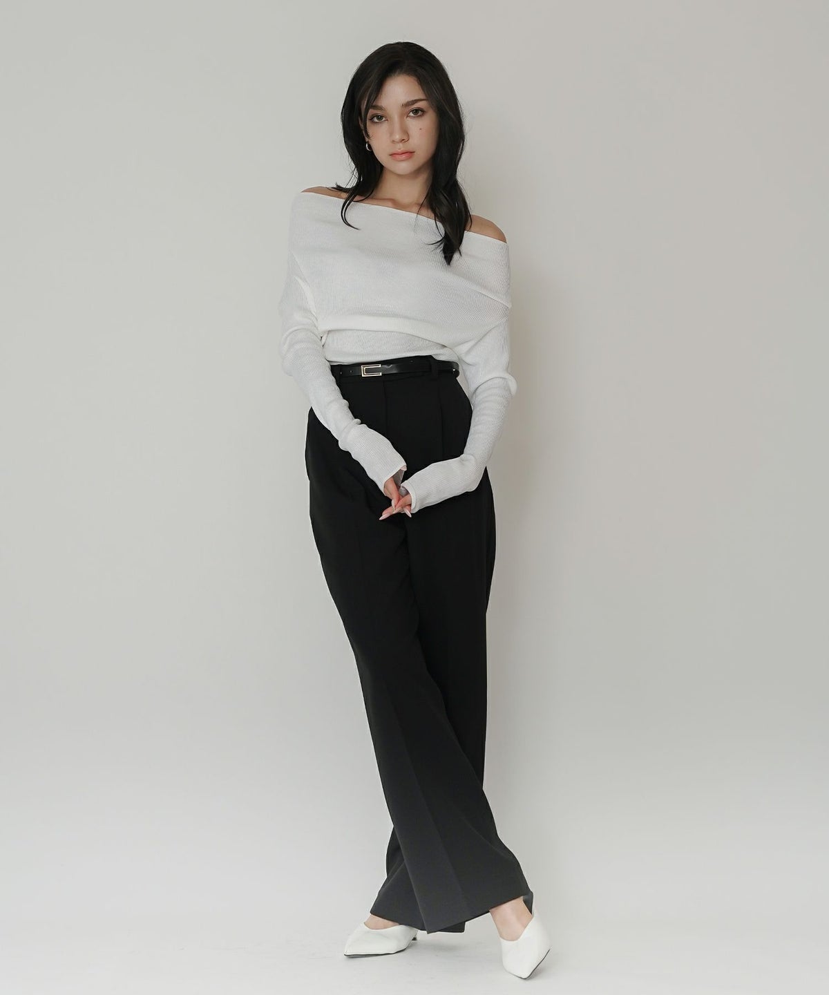 リブニット オフショル ワンショル 2WAY デート ディナー モテニット 伸縮性 KINO THE KEI