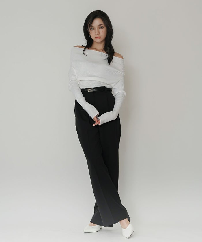 リブニット オフショル ワンショル 2WAY デート ディナー モテニット 伸縮性 KINO THE KEI