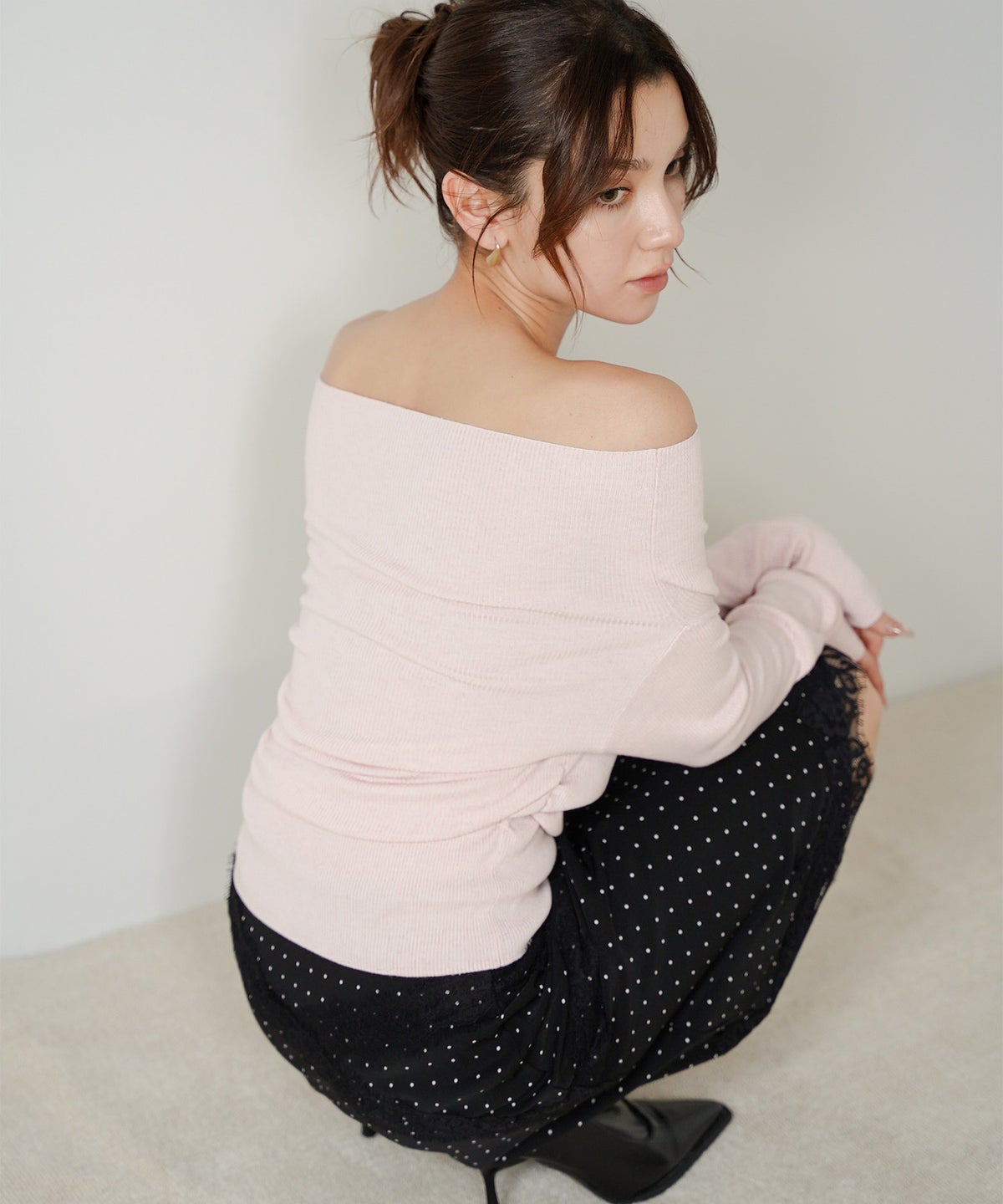 リブニット オフショル ワンショル 2WAY デート ディナー モテニット 伸縮性 KINO THE KEI