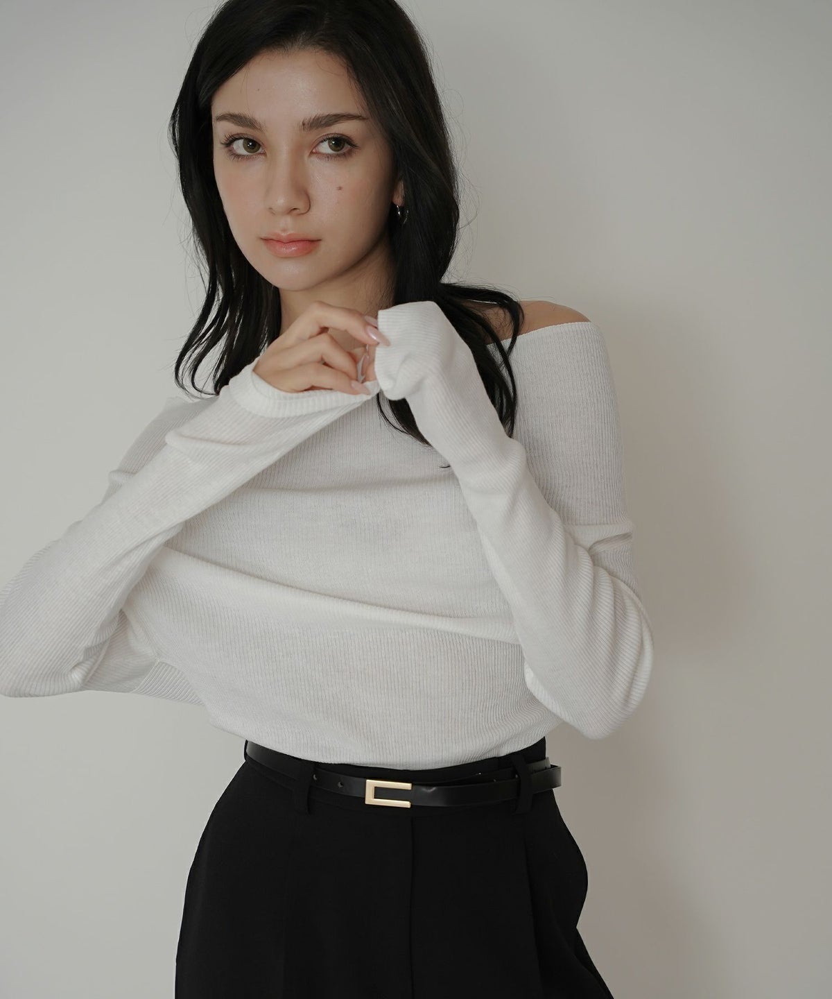 リブニット オフショル ワンショル 2WAY デート ディナー モテニット 伸縮性 KINO THE KEI