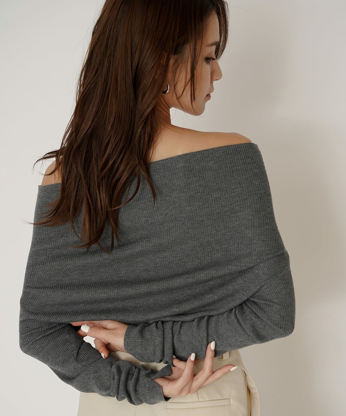 リブニット オフショル ワンショル 2WAY デート ディナー モテニット 伸縮性 KINO THE KEI