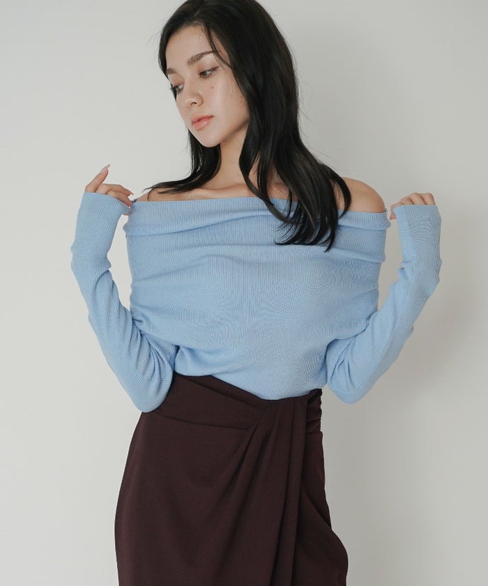 リブニット オフショル ワンショル 2WAY デート ディナー モテニット 伸縮性 KINO THE KEI