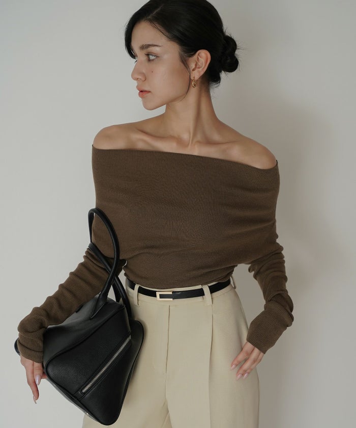 リブニット オフショル ワンショル 2WAY デート ディナー モテニット 伸縮性 KINO THE KEI