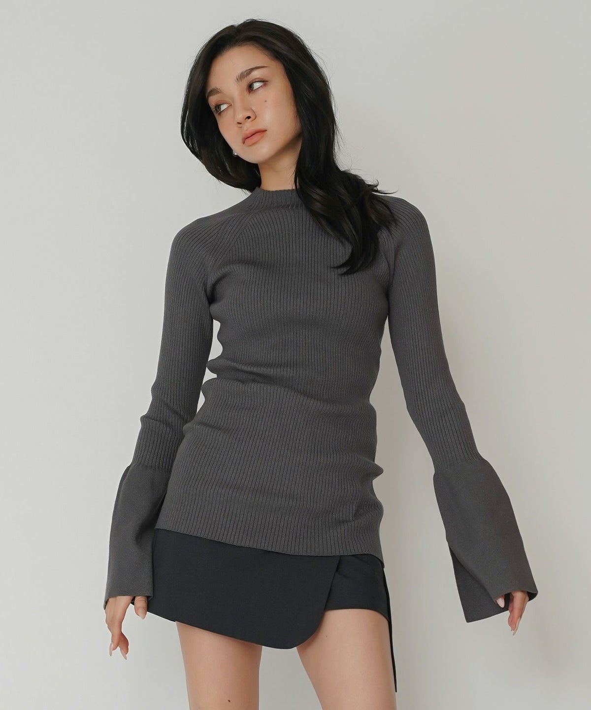 ニットトップス 薄手ニット ハイネック タイトトップス 韓国風 綺麗め 細見え カジュアル KINO THE KEI