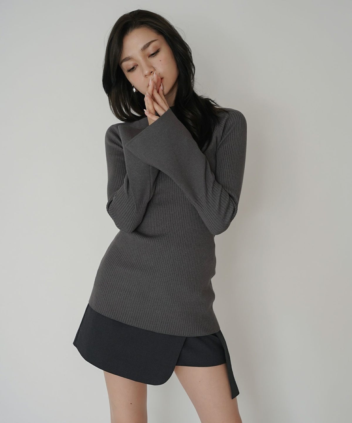 ニットトップス 薄手ニット ハイネック タイトトップス 韓国風 綺麗め 細見え カジュアル KINO THE KEI