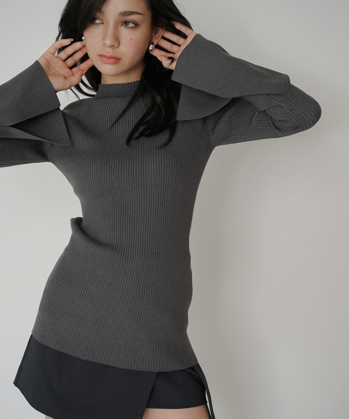 ニットトップス 薄手ニット ハイネック タイトトップス 韓国風 綺麗め 細見え カジュアル KINO THE KEI